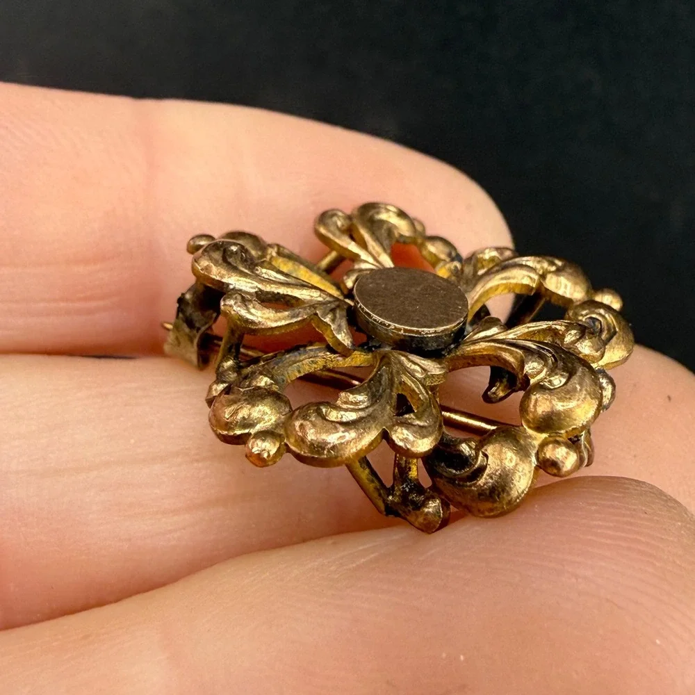 Vintage Brooch Pin Gold Filled Ornate Scroll Filigree Floral Women